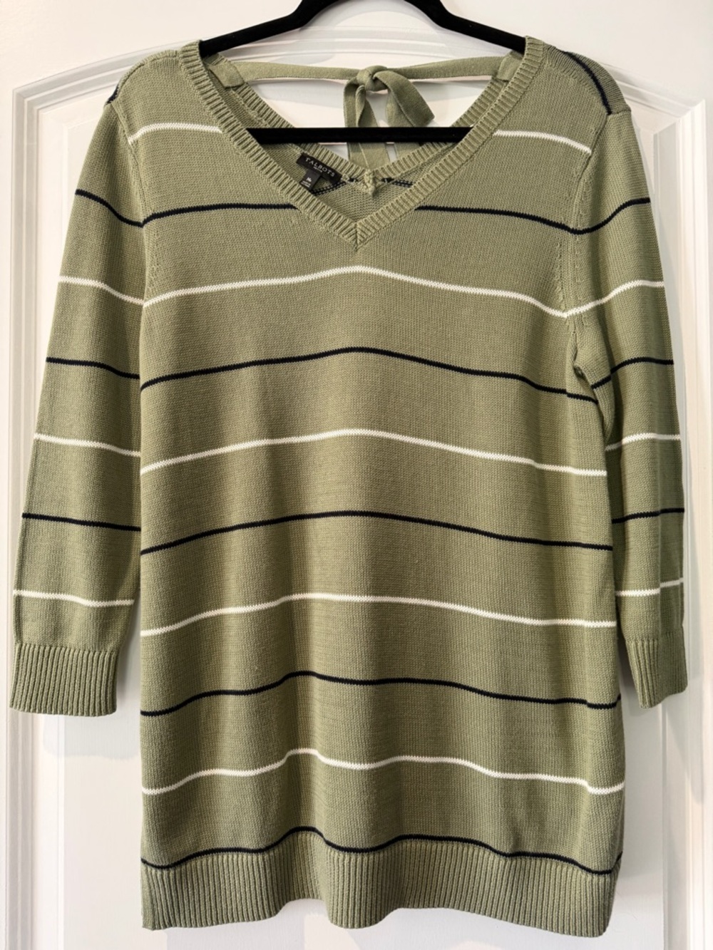 Talbots - Olive Striped V-Neck Women’s Sweater-100% Pima Cotton